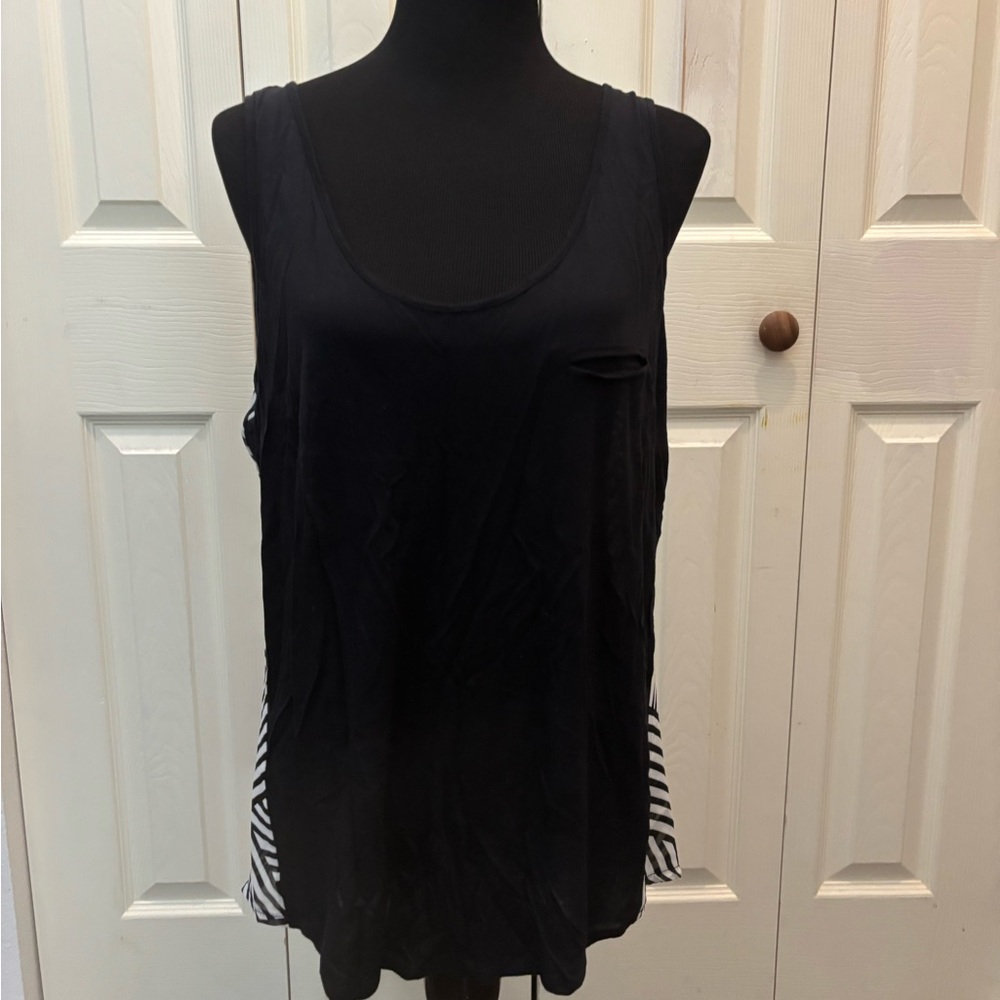 Black Sleeveless Top with Striped Detail